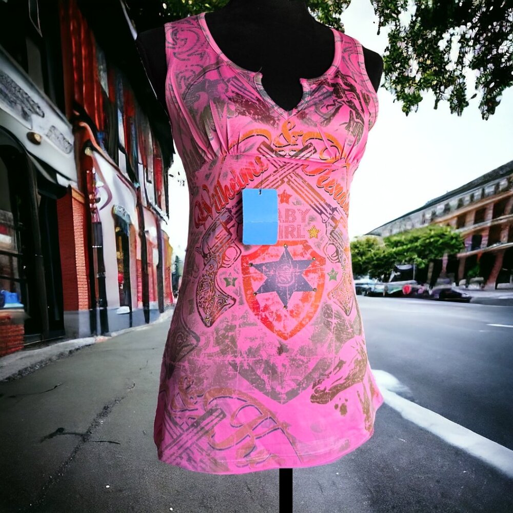 NWT LUX BABYGIRL (M) Pink Sleeveless/Tank Top w Bling
